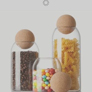 Clear Glass Canisters with Cork Ball Lids - Set of 3
